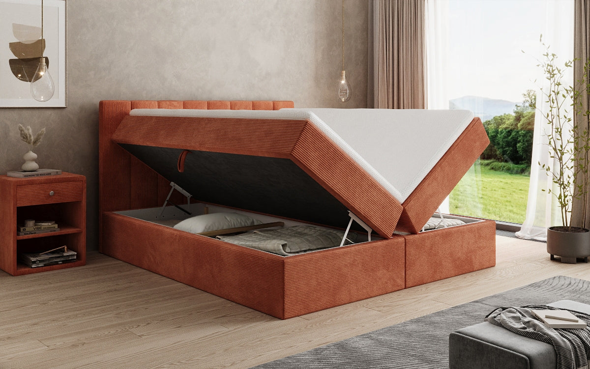 Boxspringbed Sofia in Ribstof met opbergruimte