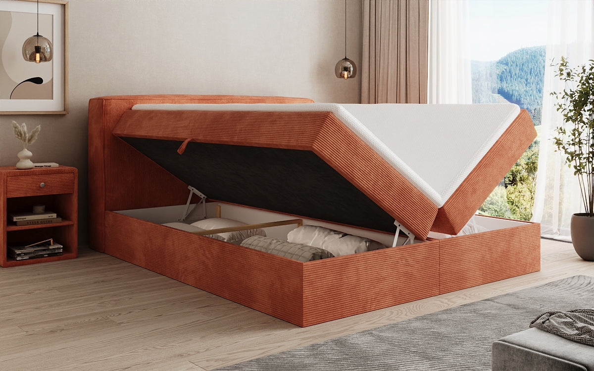 Boxspringbed Marea in Ribstof met opbergruimte