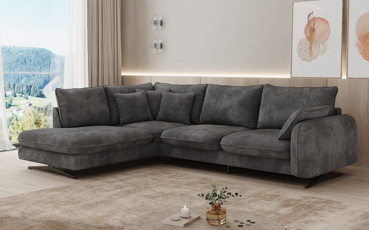 Designhoekbank Laguna met metalen poten in Ribstof