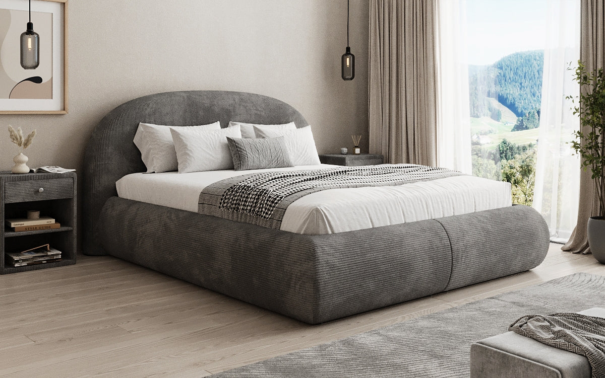 Design gestoffeerd bed Loop in Ribstof met opbergruimte