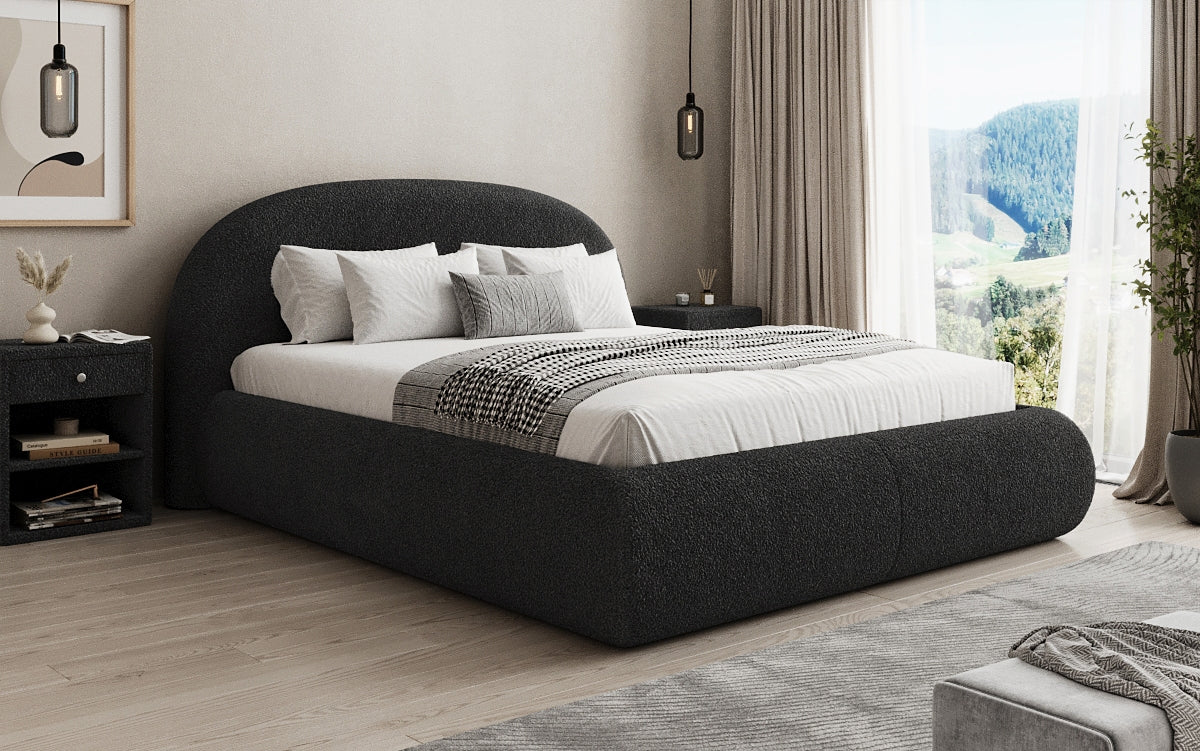Designer gestoffeerd bed Loop in Teddystof Bouclé met opbergruimte