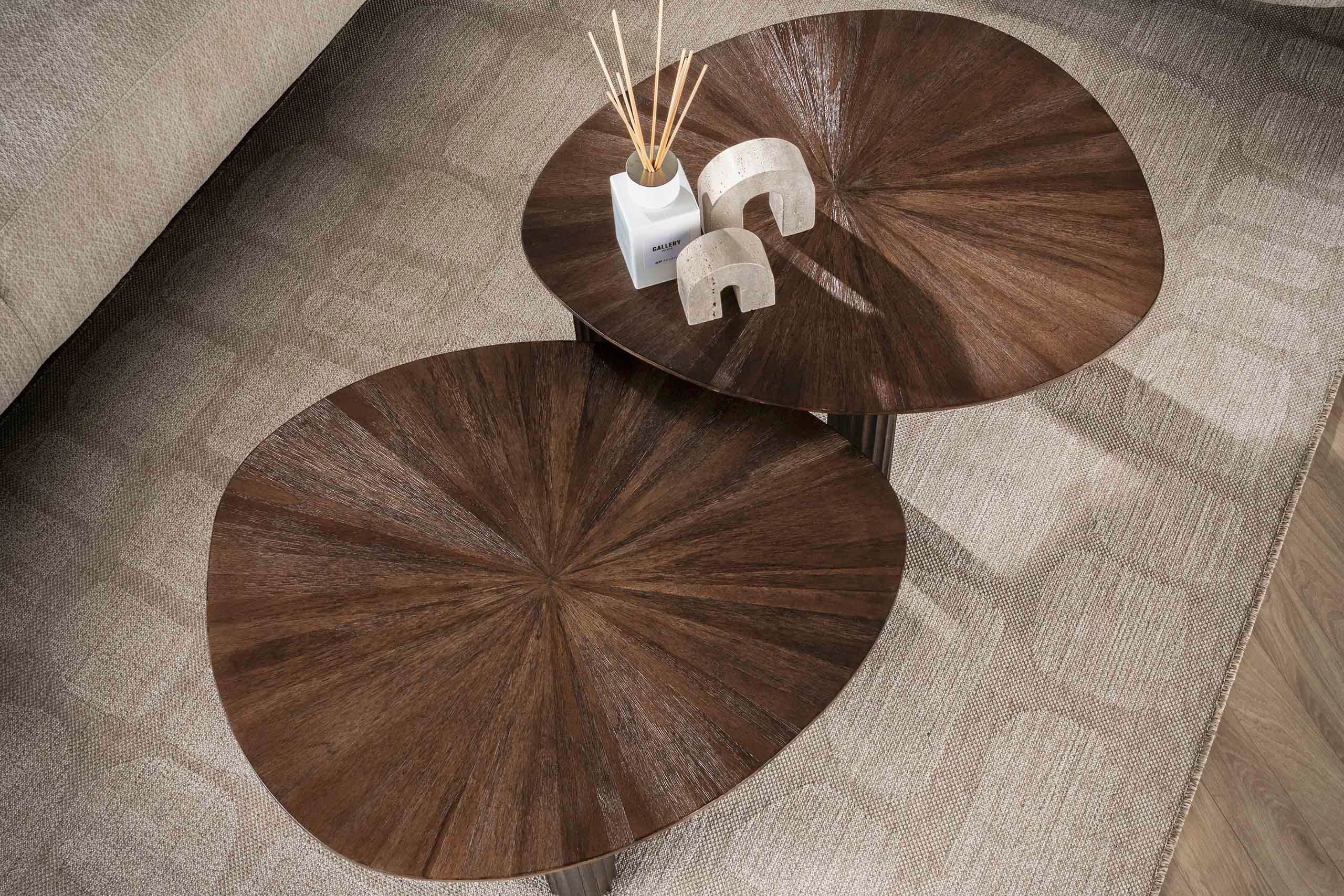 Salontafel Soluma - 2-delige set van hoogwaardig teakhout in driehoekig design