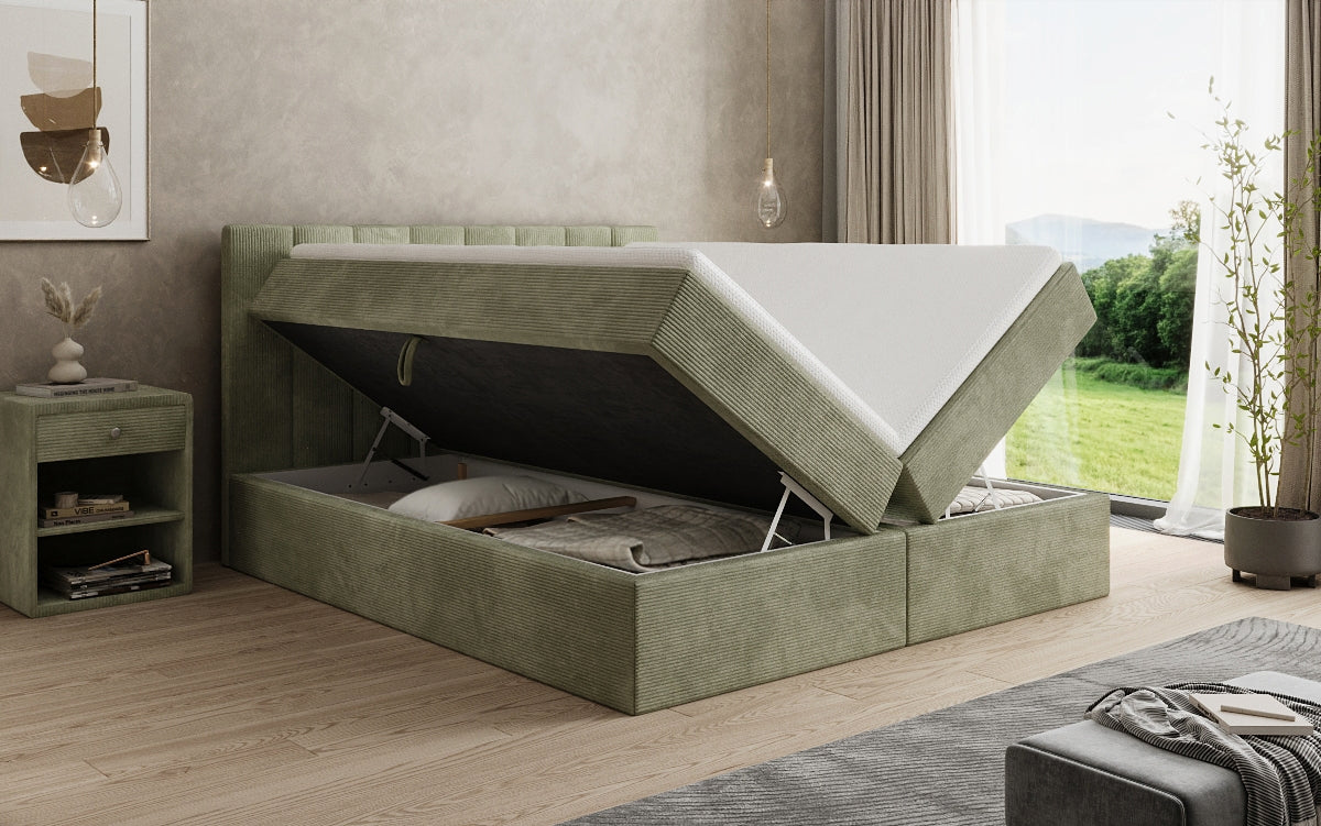 Boxspringbed Sofia in Ribstof met opbergruimte