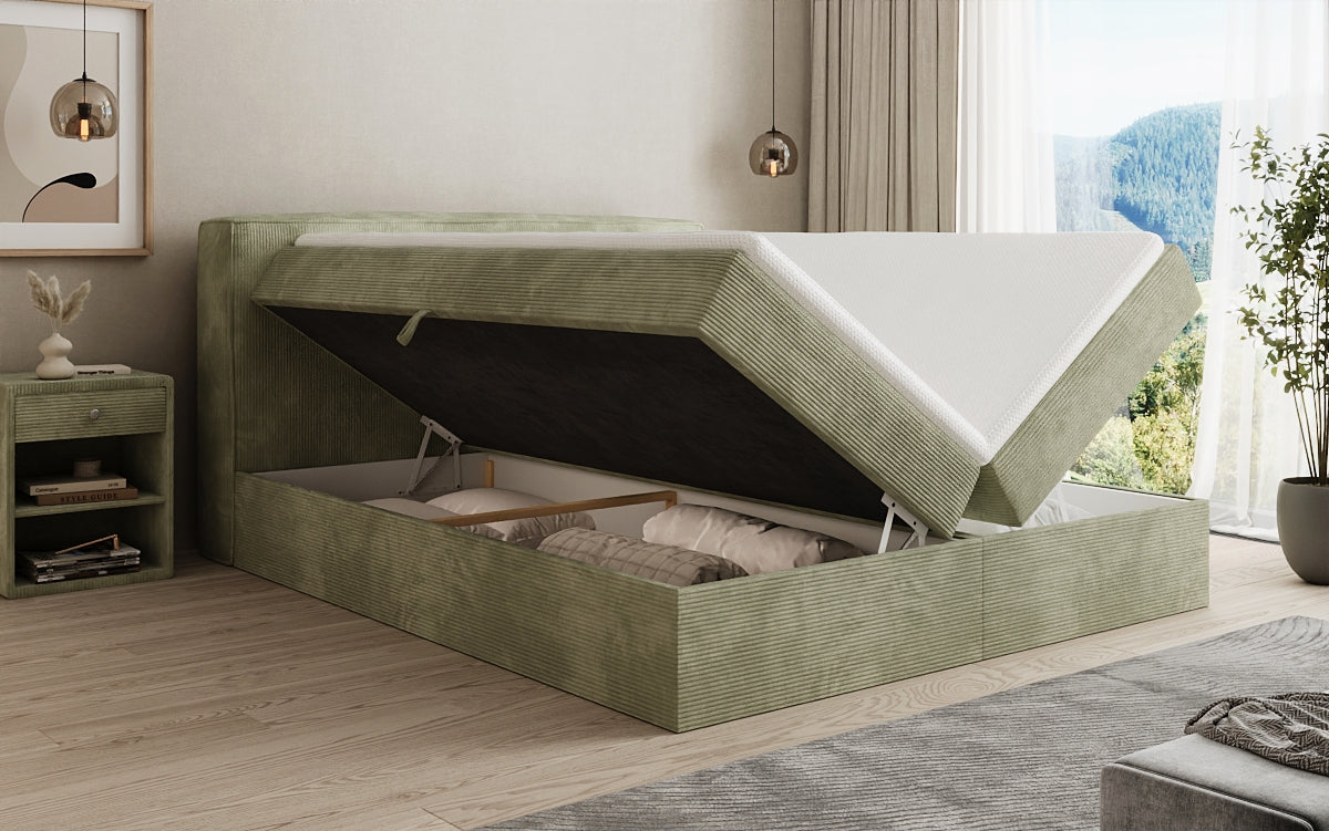 Boxspringbed Marea in Ribstof met opbergruimte