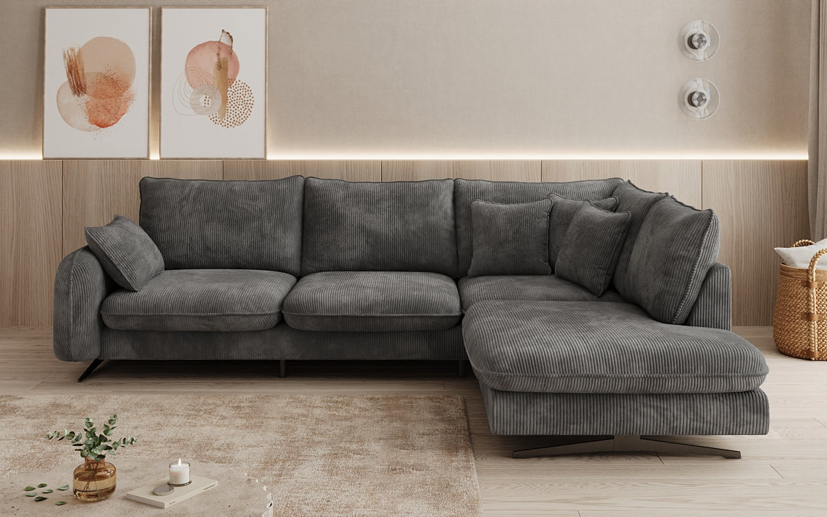Designhoekbank Laguna met metalen poten in Ribstof