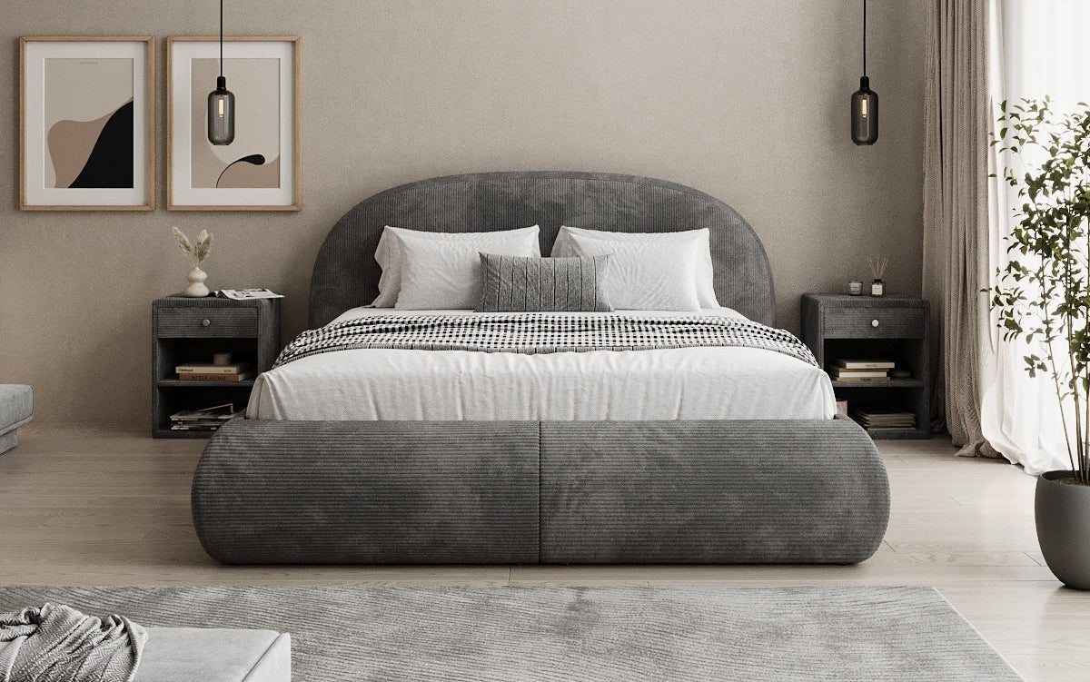 Design gestoffeerd bed Loop in Ribstof met opbergruimte