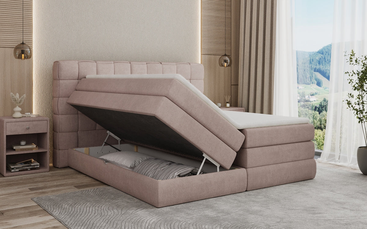 Boxspringbed Trama met opbergruimte in Stof