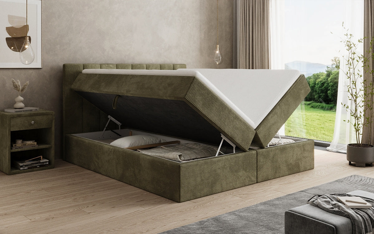 Boxspringbed Sofia in Ribstof met opbergruimte