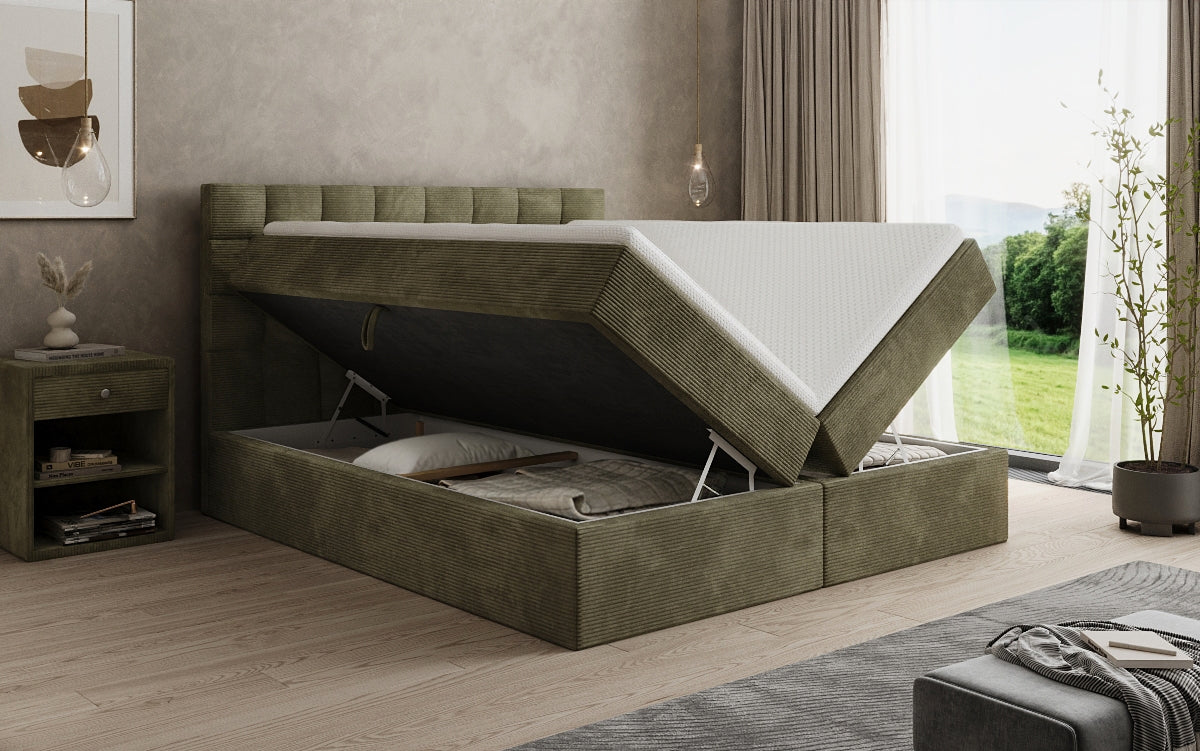 Boxspringbed Como in Ribstof met opbergruimte