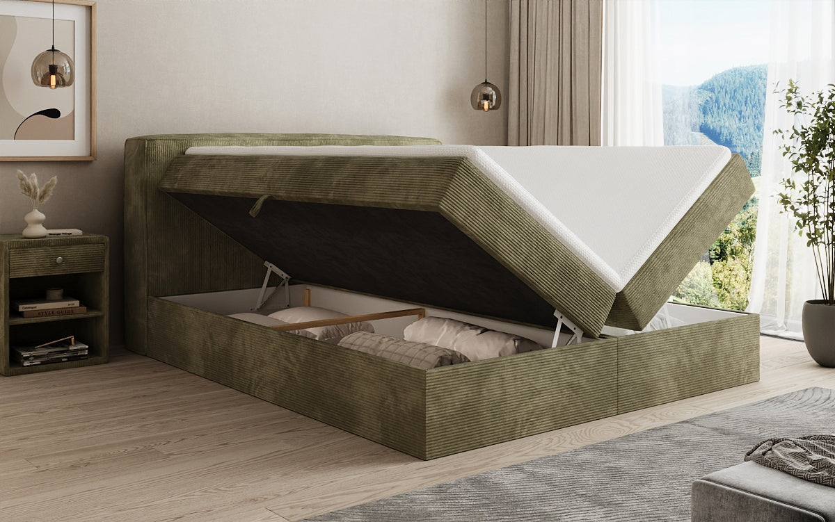 Boxspringbed Marea in Ribstof met opbergruimte