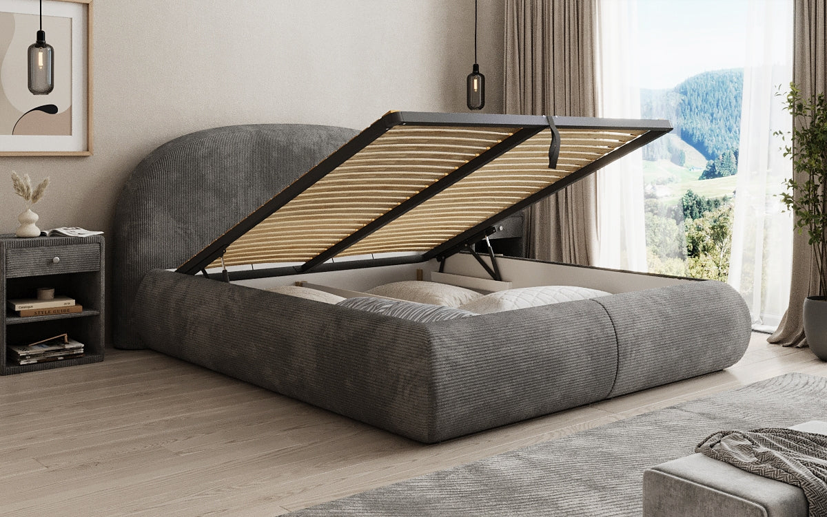 Design gestoffeerd bed Loop in Ribstof met opbergruimte