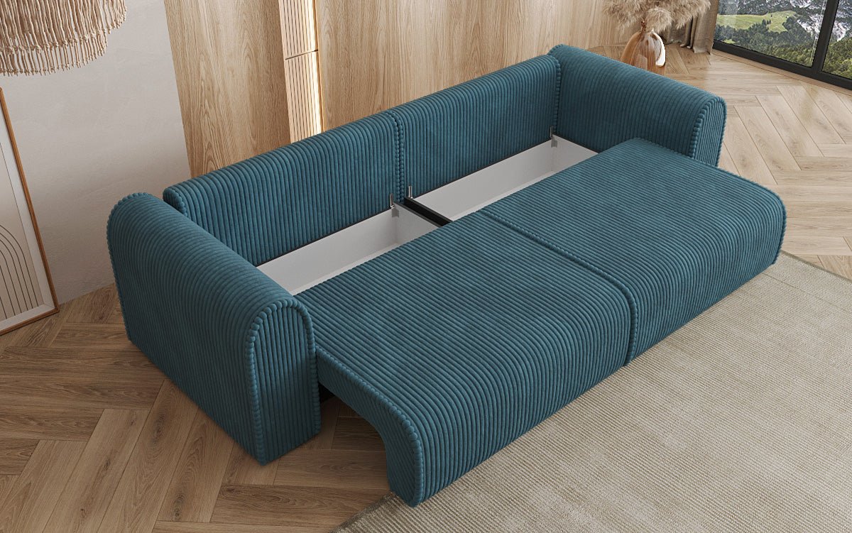 Designerbank Big Buddy 3-zits met slaapfunctie en opbergruimte in breed ribfluweel