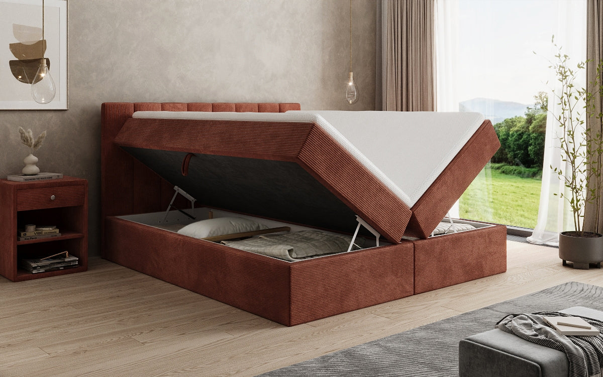 Boxspringbed Sofia in Ribstof met opbergruimte