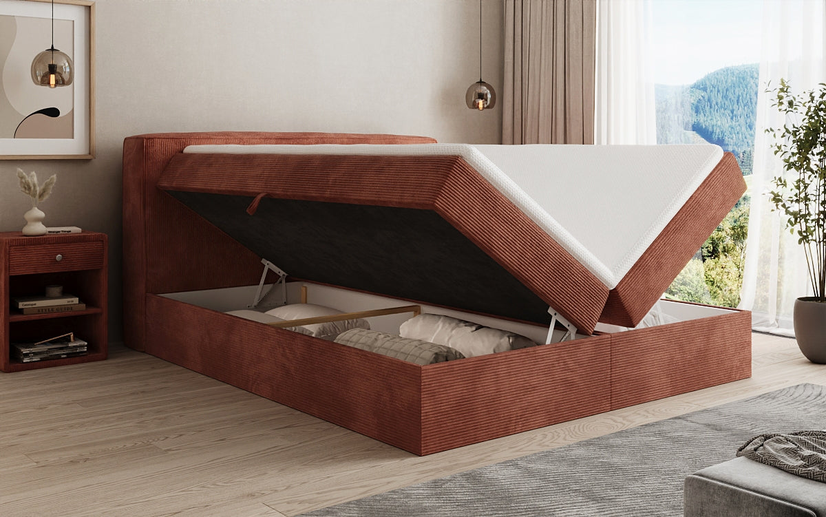 Boxspringbed Marea in Ribstof met opbergruimte