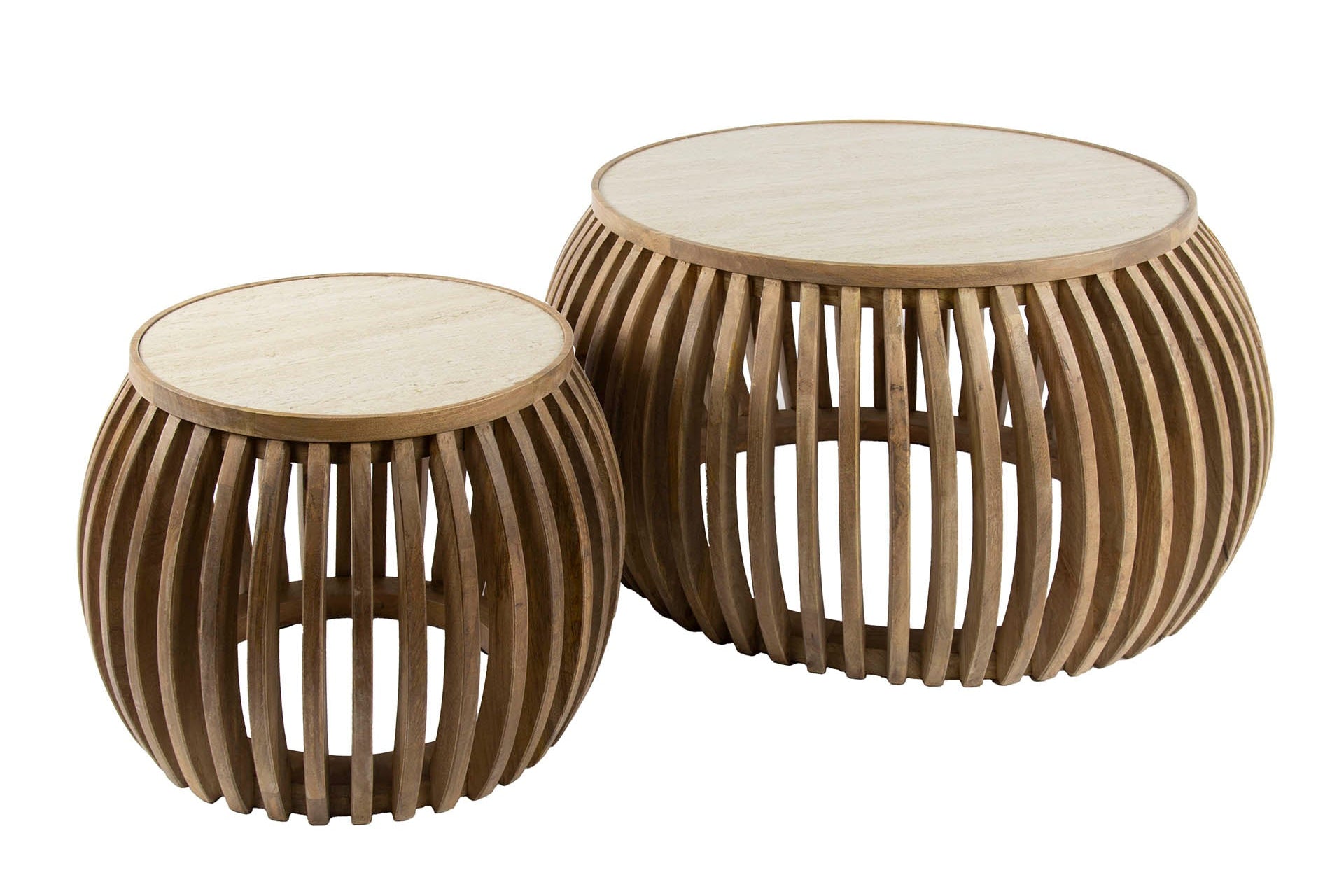 Salontafel Arida - 2-delige set van mangohout met keramisch tafelblad