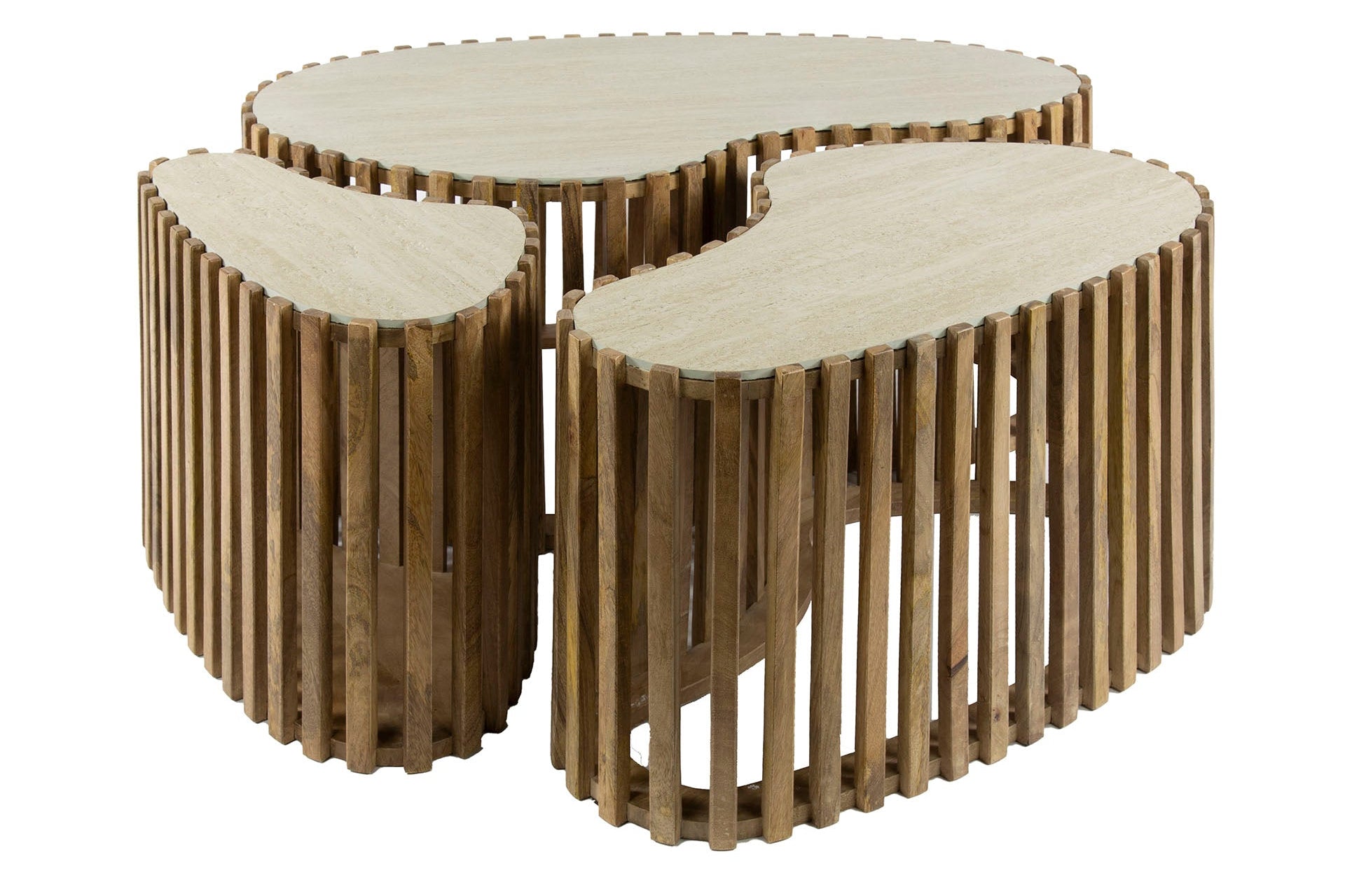 Salontafel Savara - 3-delige set van mangohout met keramisch tafelblad