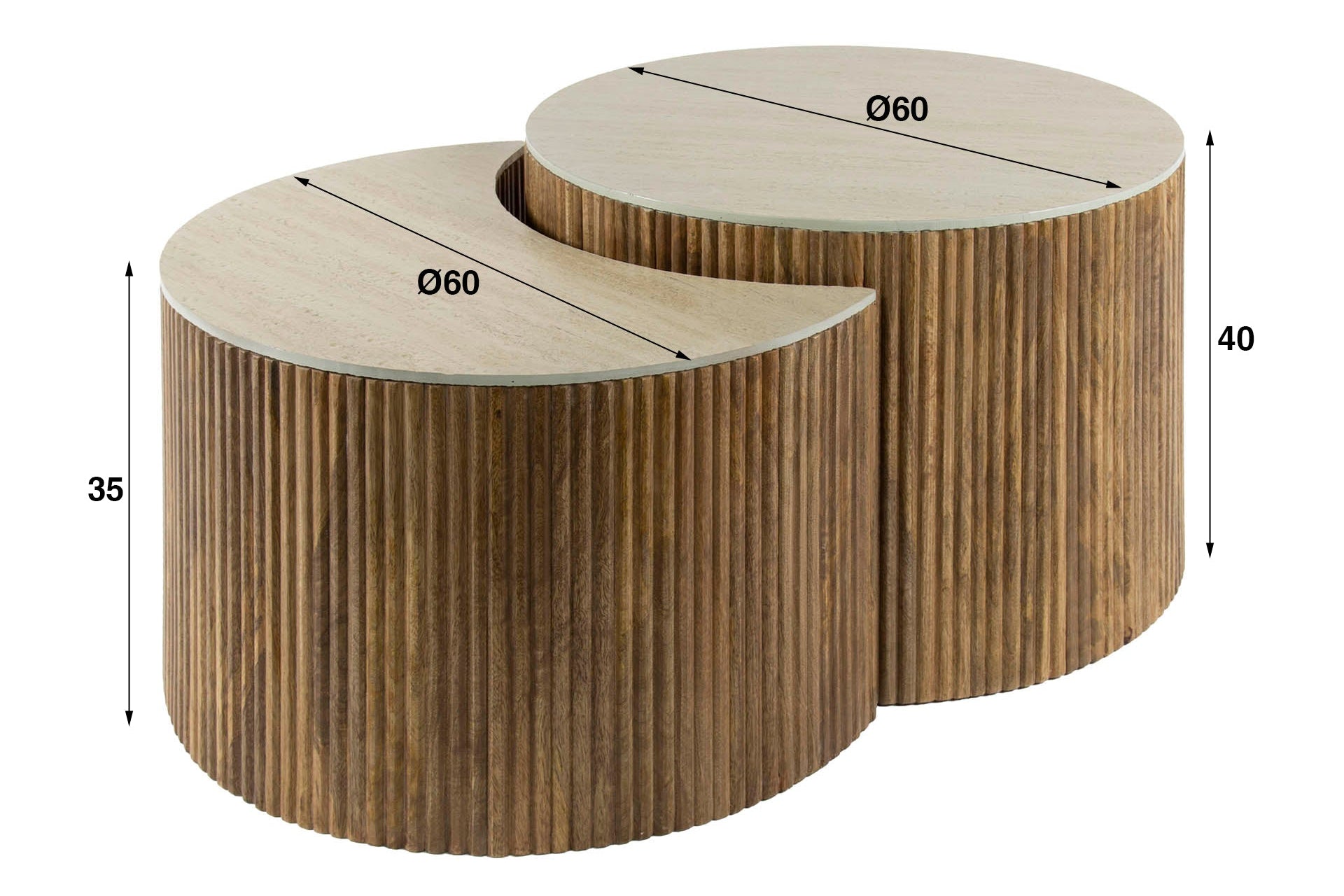 Salontafel Oruva - 2-delige set van mangohout met keramisch tafelblad