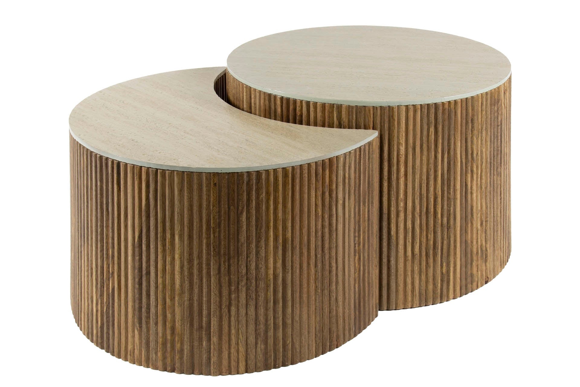 Salontafel Oruva - 2-delige set van mangohout met keramisch tafelblad