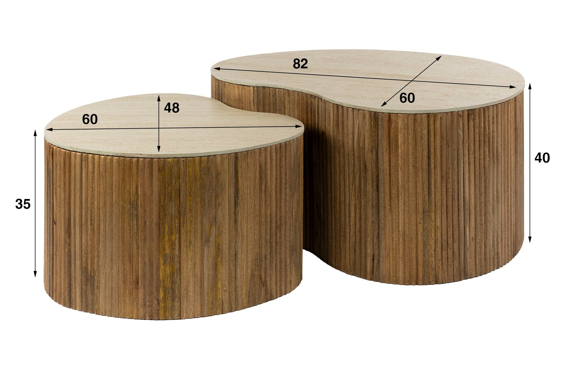 Salontafel Tavara - 2-delige set van zandkleurig mangohout met keramisch tafelblad
