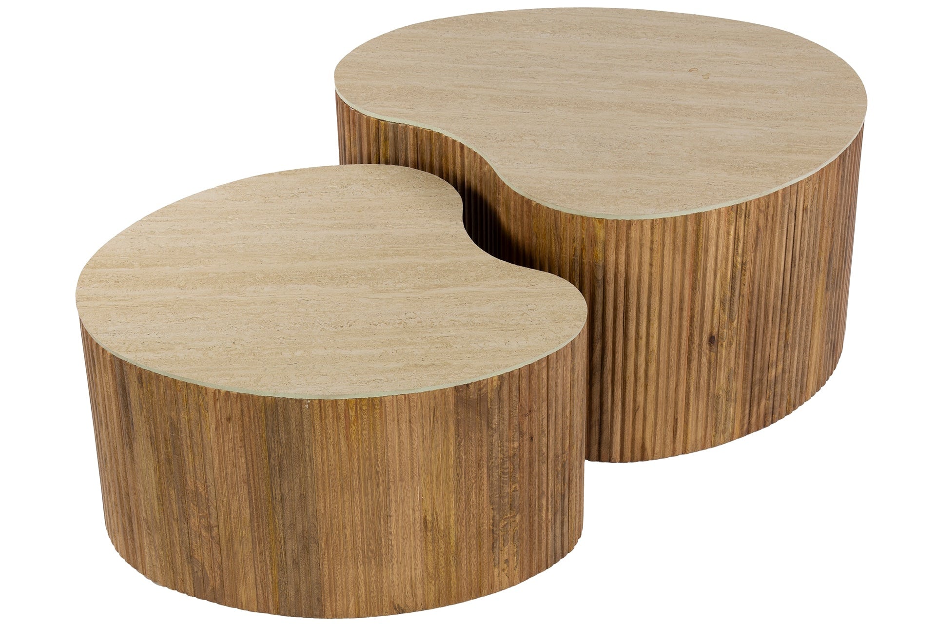 Salontafel Tavara - 2-delige set van zandkleurig mangohout met keramisch tafelblad