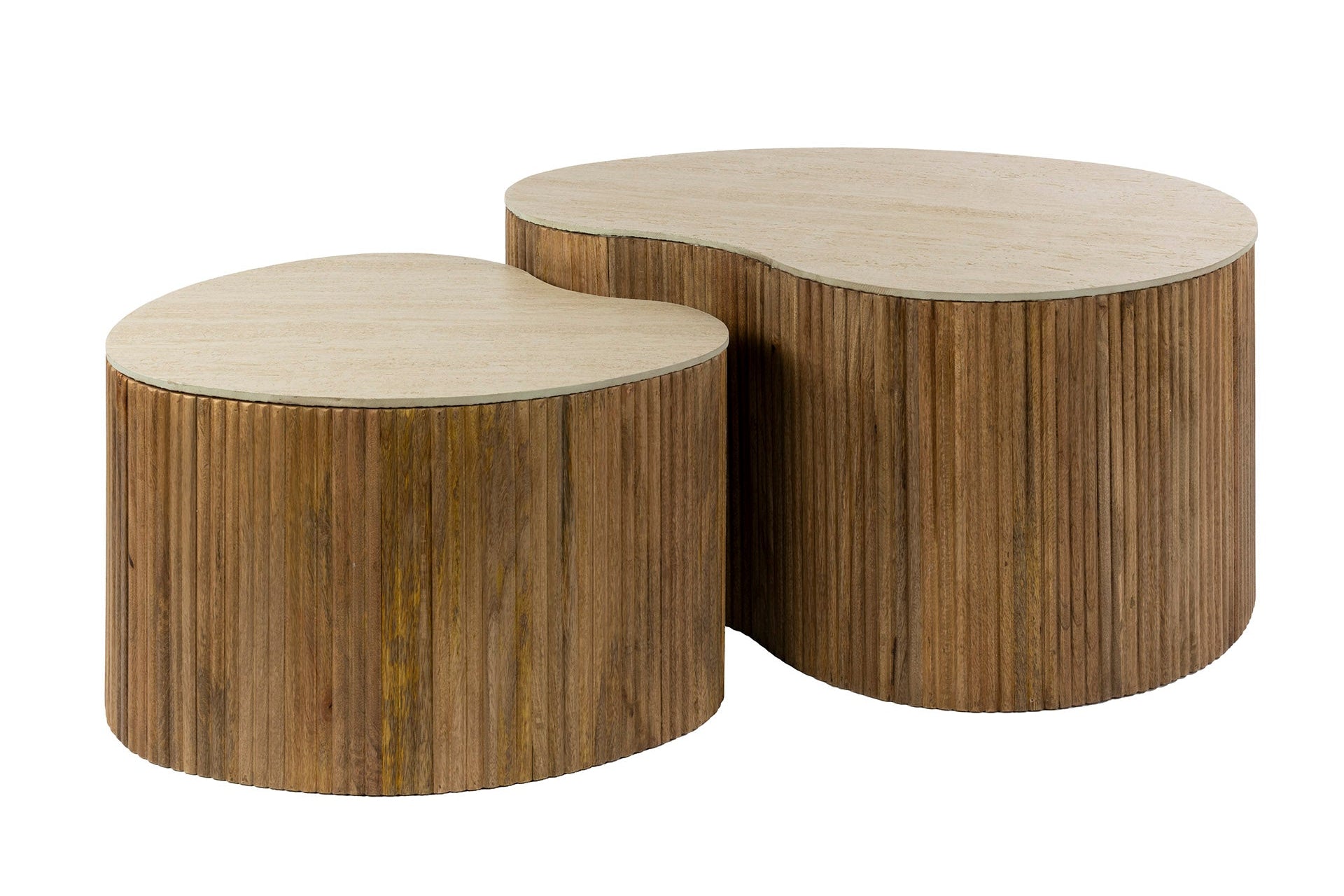 Salontafel Tavara - 2-delige set van zandkleurig mangohout met keramisch tafelblad