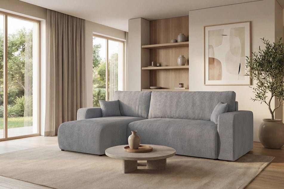 Designsofa Calva met slaap- en uitklapfunctie in Ribstof