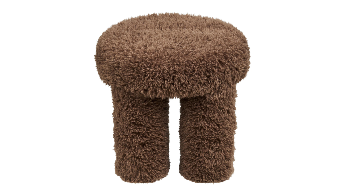 Bijzetkruk Gibson - met bruin Teddystof-polyester