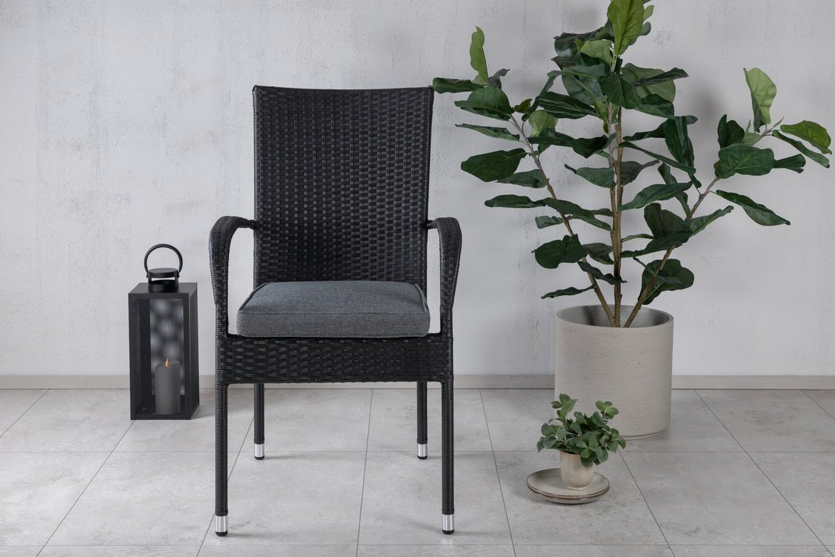 2er Set - Gartenstuhl Emma aus Rattan in Schwarz, Grau