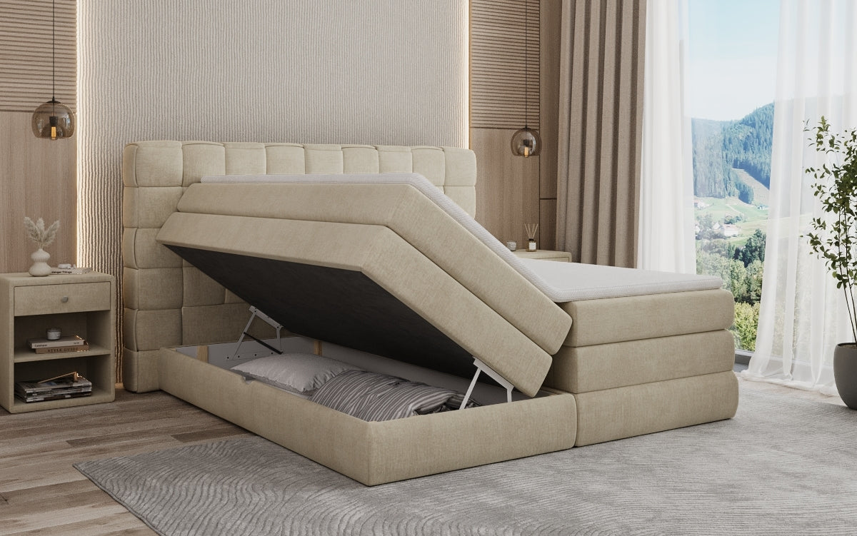 Boxspringbed Trama met opbergruimte in Fluweel