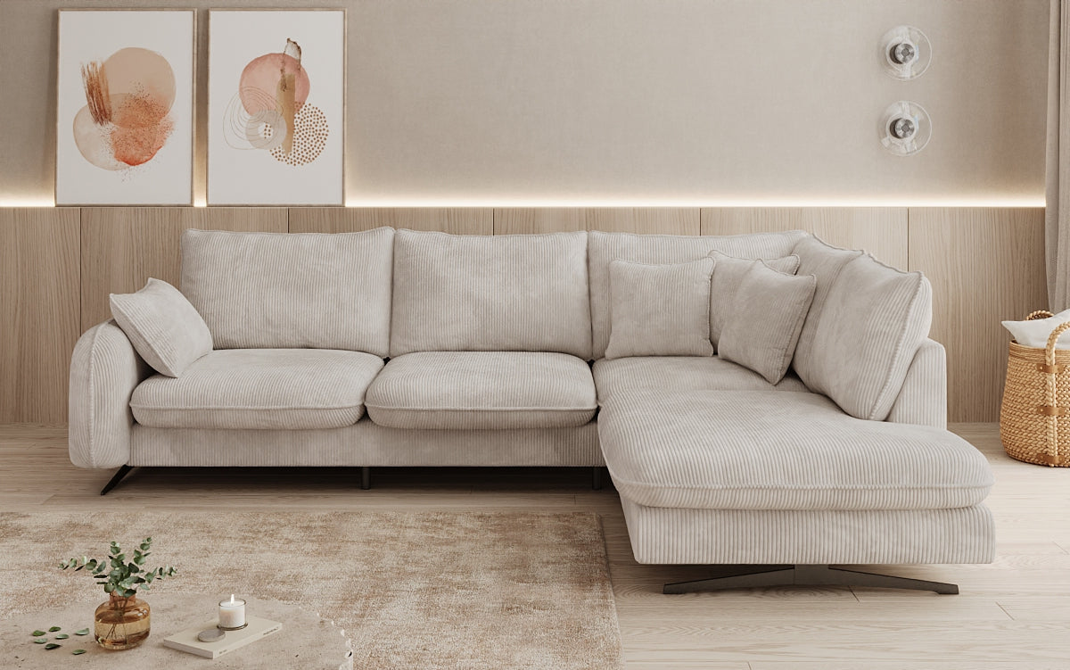 Designhoekbank Laguna met metalen poten in Ribstof