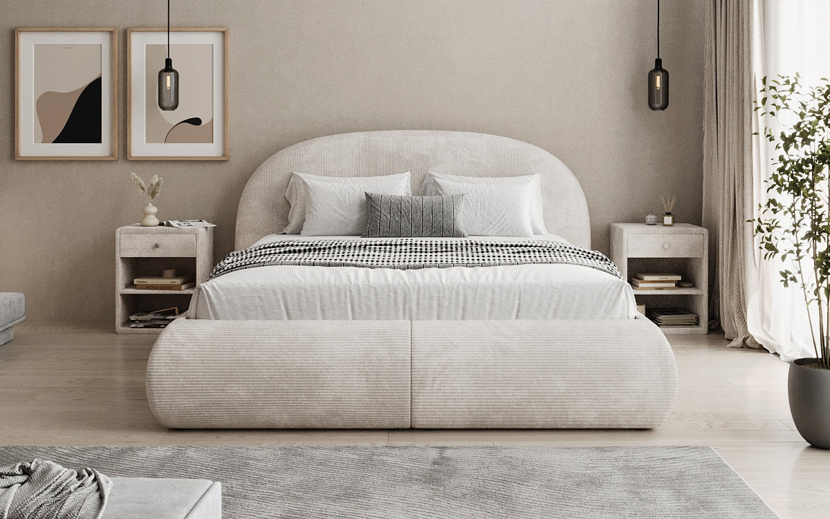 Design gestoffeerd bed Loop in Ribstof met opbergruimte