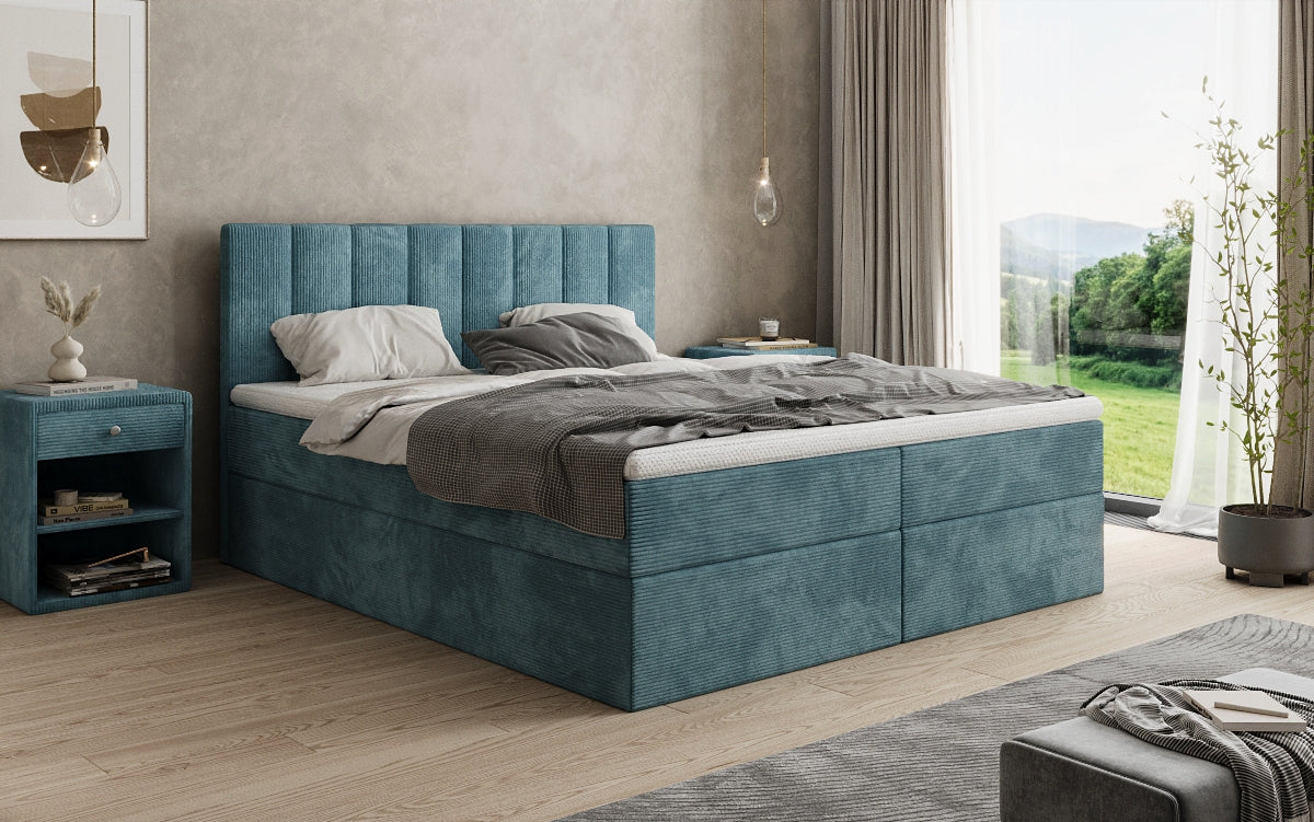 Boxspringbed Sofia in Ribstof met opbergruimte