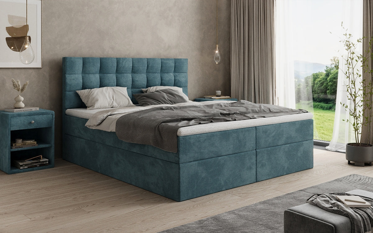 Boxspringbed Como in Ribstof met opbergruimte