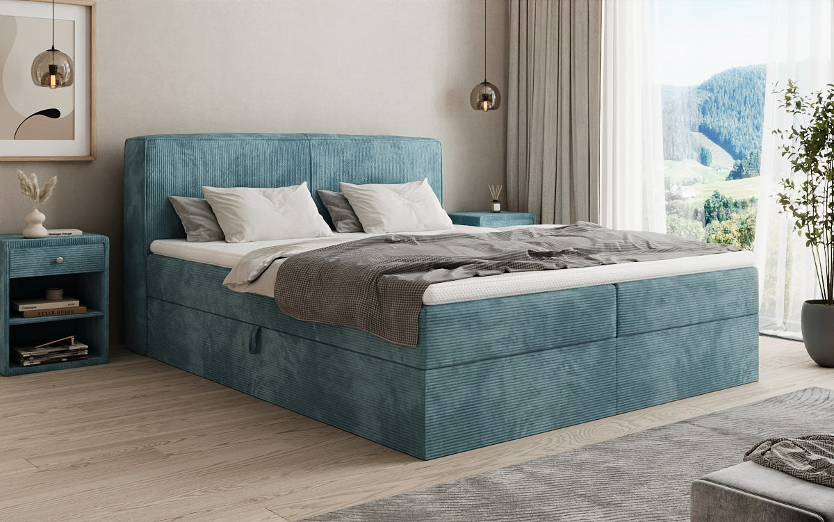 Boxspringbed Marea in Ribstof met opbergruimte