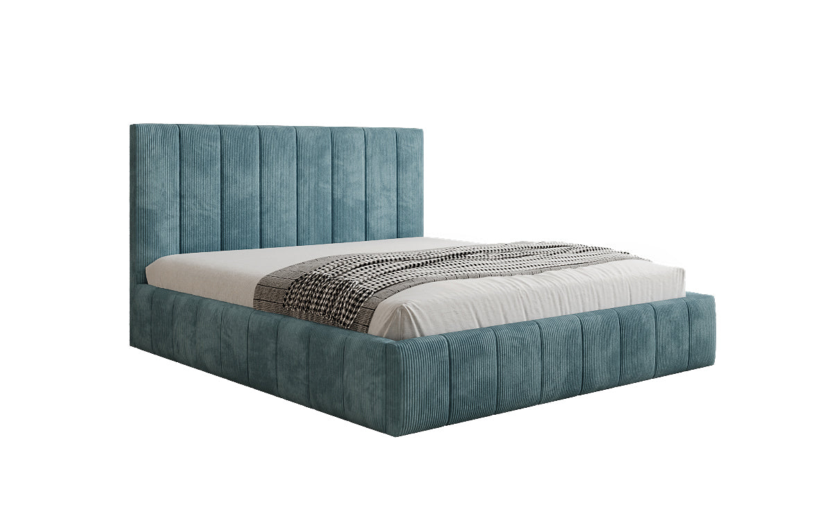 Designer gestoffeerd bed Maja in Ribstof met opbergruimte