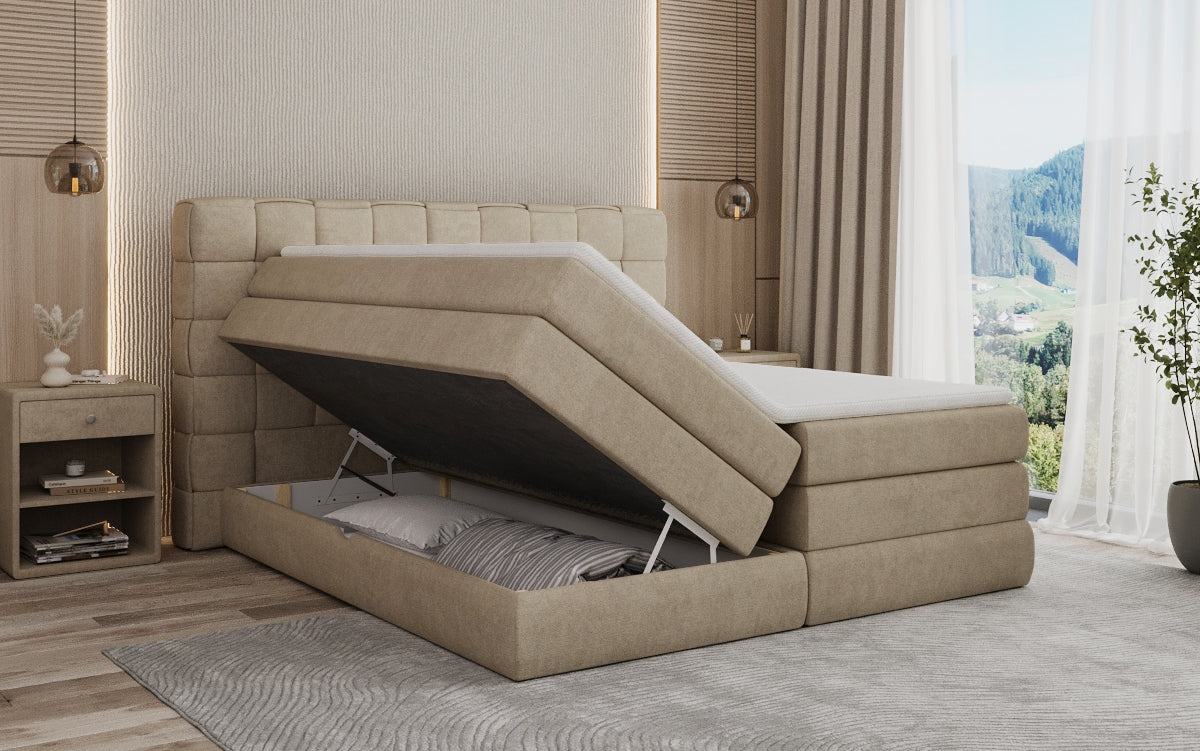 Boxspringbed Trama met opbergruimte in Stof