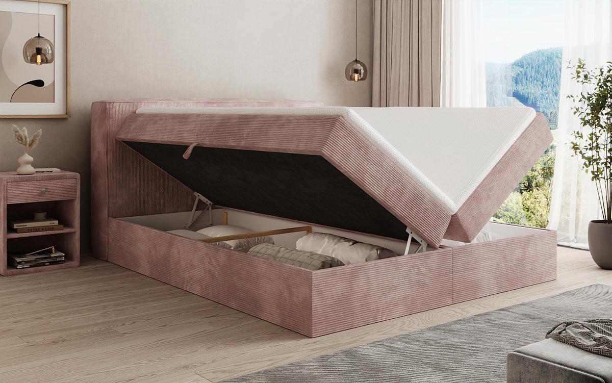 Boxspringbed Marea in Ribstof met opbergruimte