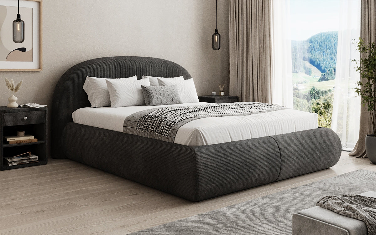 Design gestoffeerd bed Loop in Ribstof met opbergruimte
