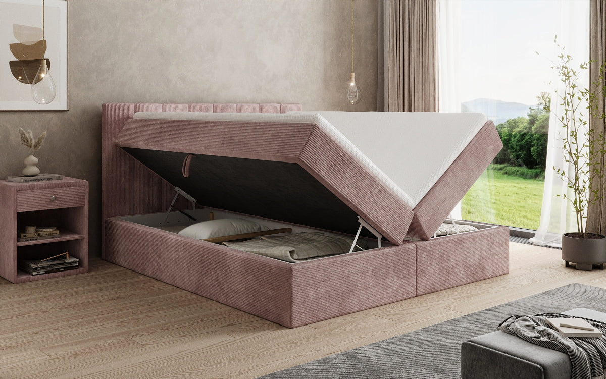 Boxspringbed Sofia in Ribstof met opbergruimte