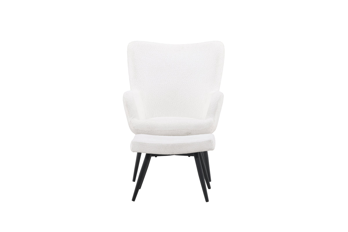 Fauteuil Verona - witte bouclé-stof & zwarte metalen poten