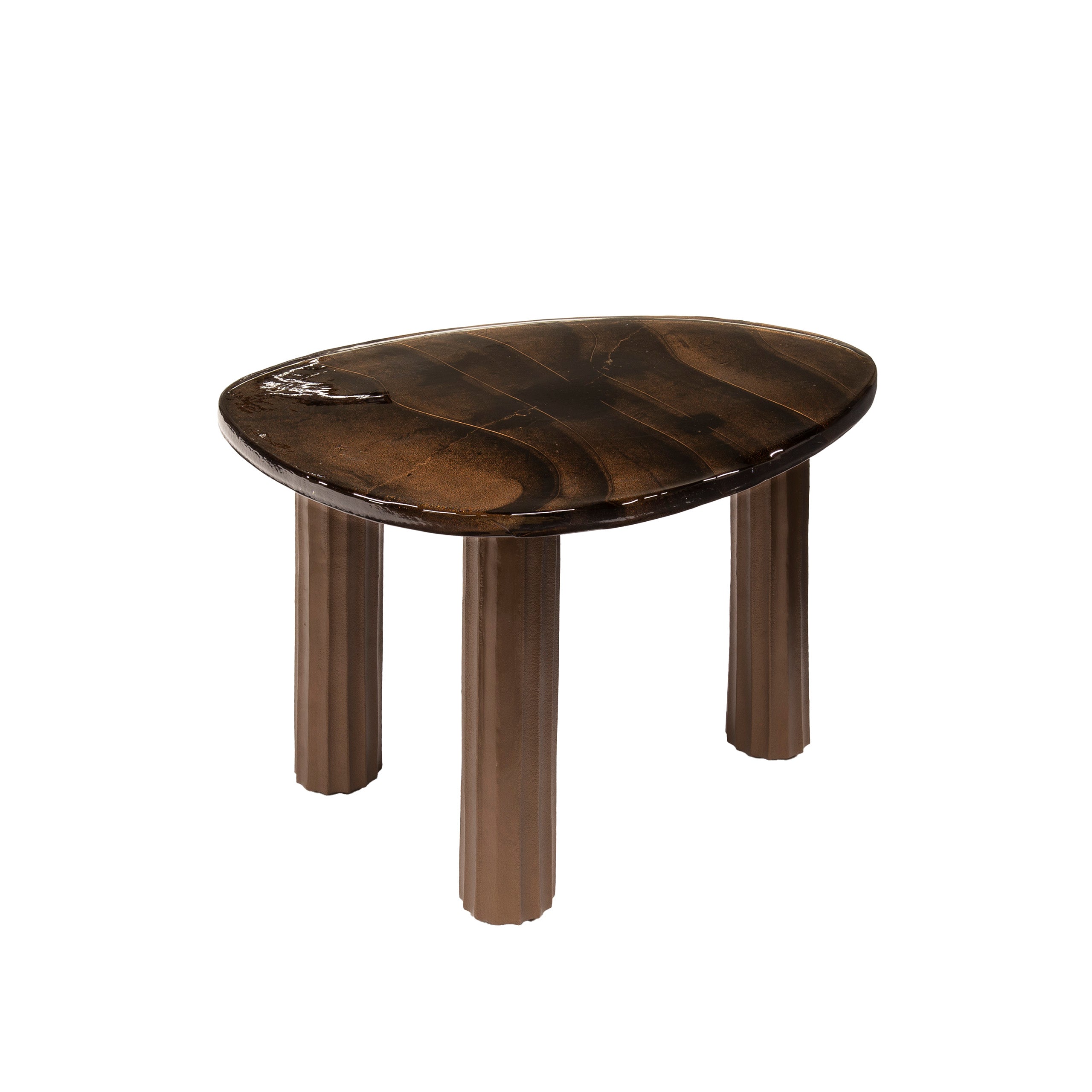 Salontafel Elysium - Maat M in antiek koper of antiek goud met gegoten glas