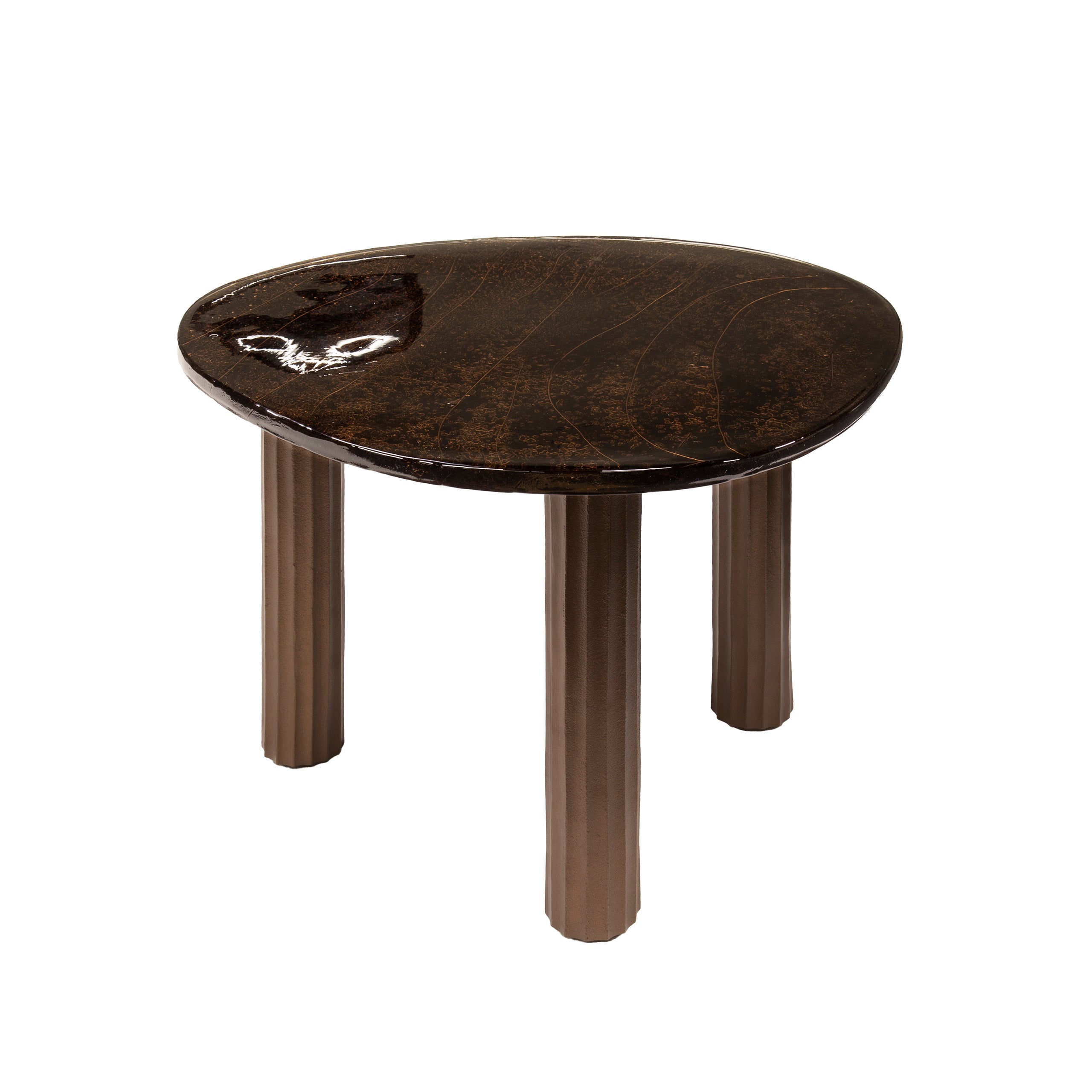 Salontafel Elysium - maat L in antiek koper of antiek goud met gegoten glas