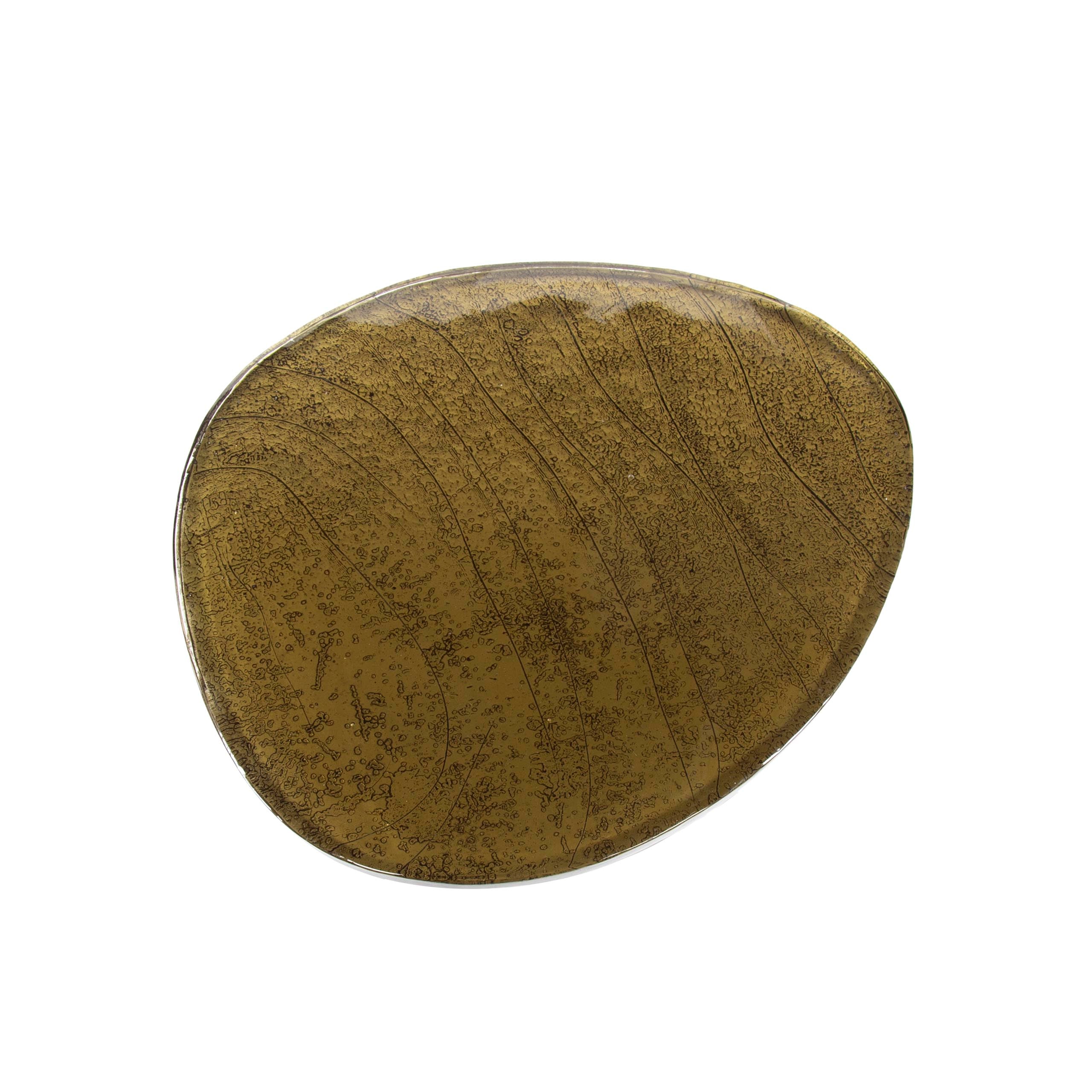 Salontafel Elysium - maat L in antiek koper of antiek goud met gegoten glas