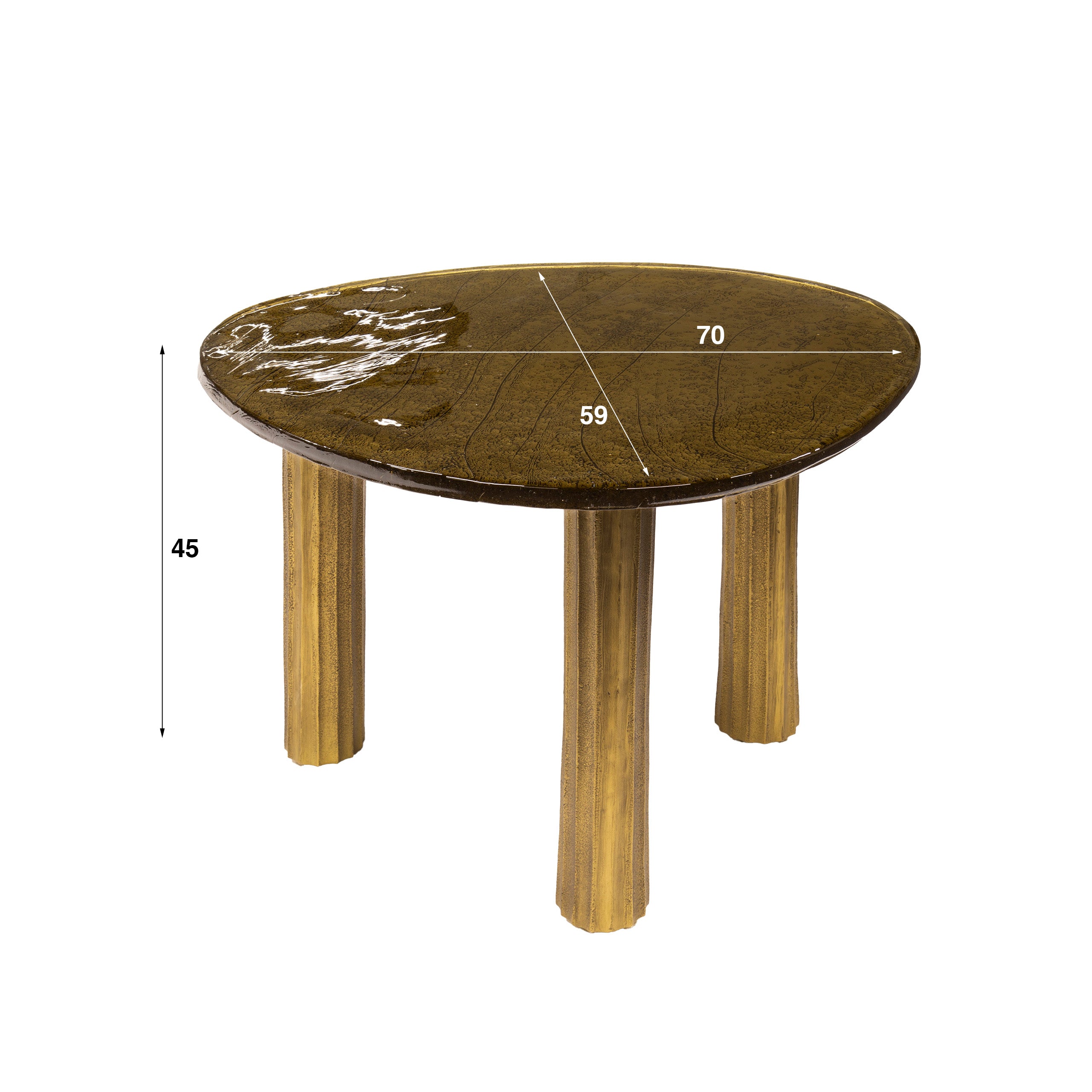Salontafel Elysium - maat L in antiek koper of antiek goud met gegoten glas