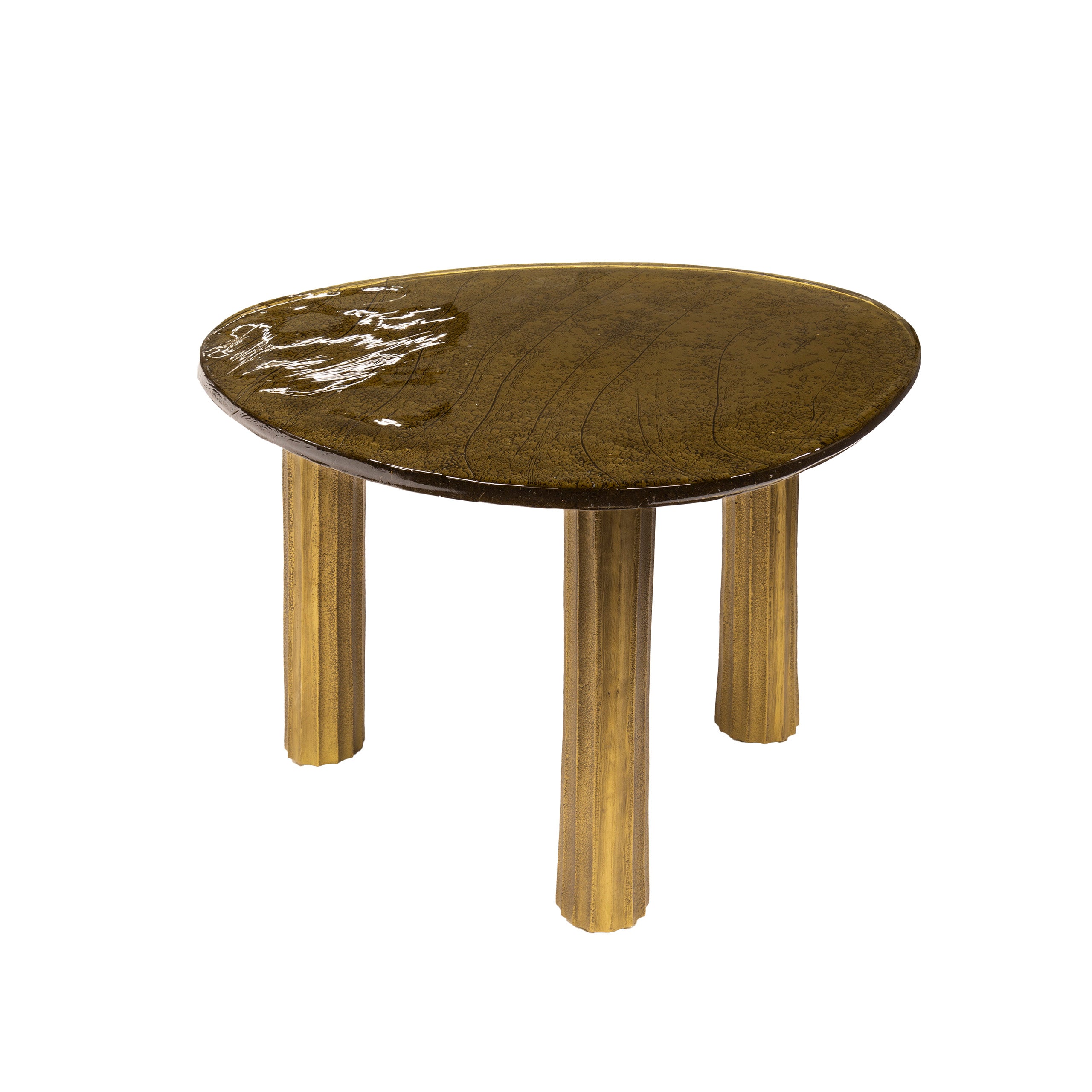 Salontafel Elysium - maat L in antiek koper of antiek goud met gegoten glas