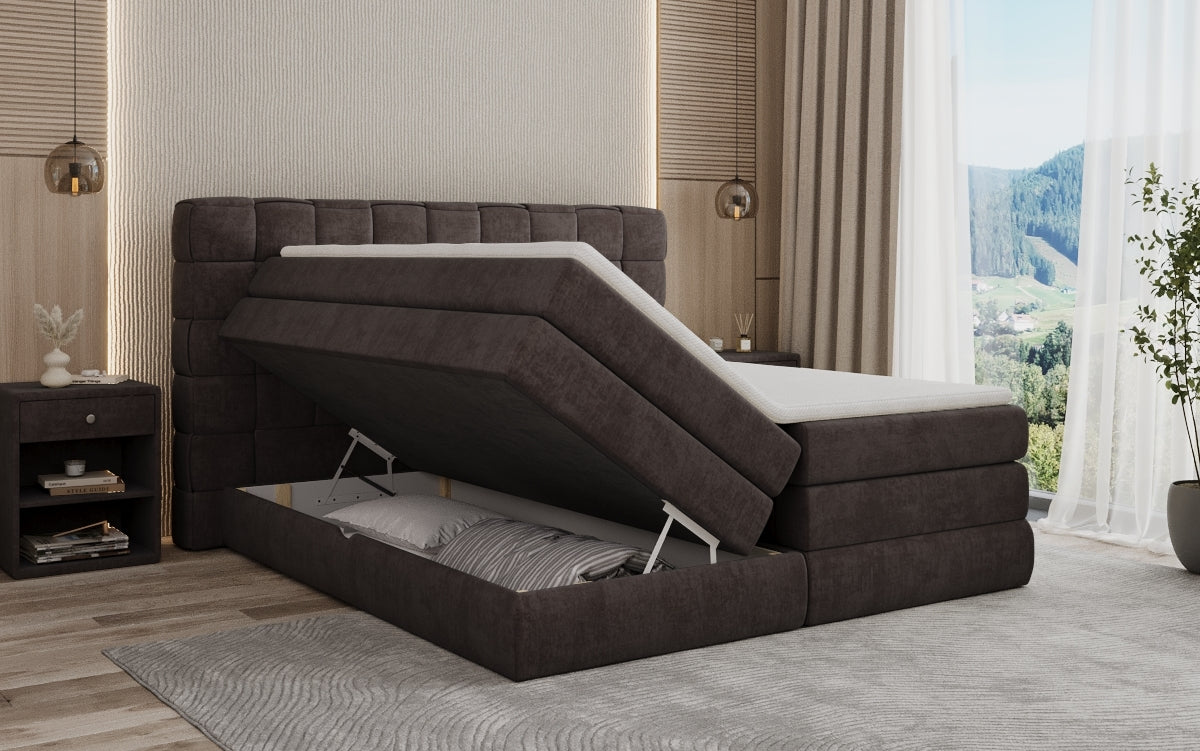 Boxspringbed Trama met opbergruimte in Fluweel