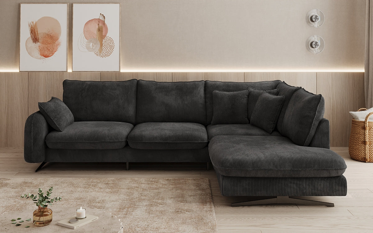 Designhoekbank Laguna met metalen poten in Ribstof