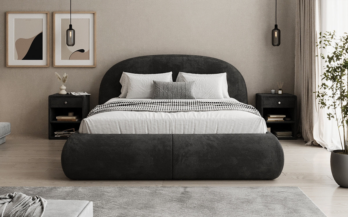 Design gestoffeerd bed Loop in Ribstof met opbergruimte
