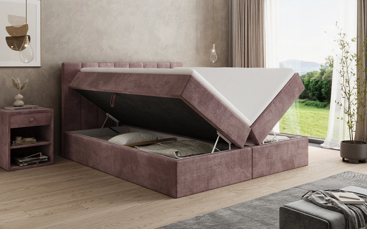 Boxspringbed Sofia in Ribstof met opbergruimte
