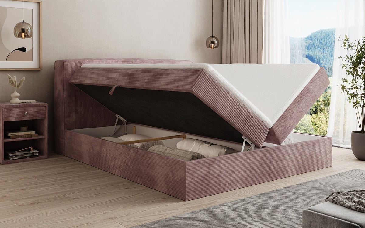 Boxspringbed Marea in Ribstof met opbergruimte